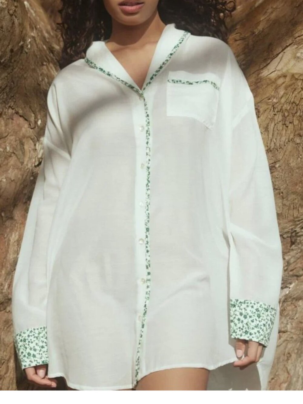 EDDY Ana Sleep Shirt Dress - Alabaster/Ivory/Grassy Knoll Ditsy Floral